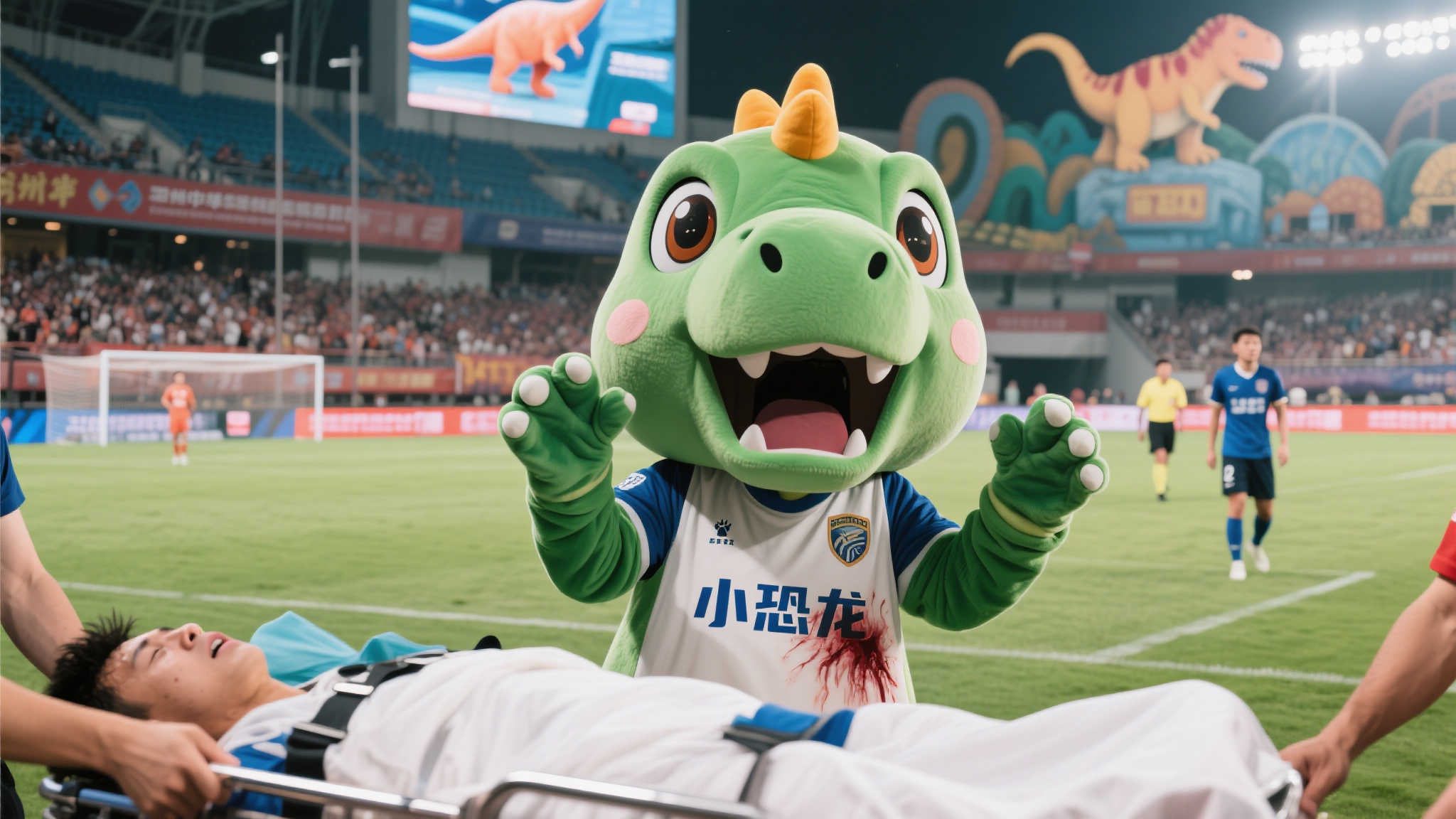 常州队0比4不敌南京队,“小恐龙”被气晕抬走?恐龙园回应 近年来,体育竞技中的意外事件层出不穷,但很少能与一